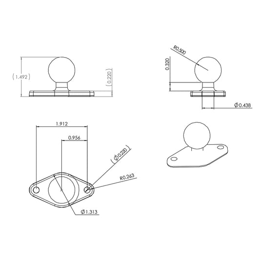 RAM Mount Chrome Diamond Base w/1" Ball [RAM-B-238CHU]
